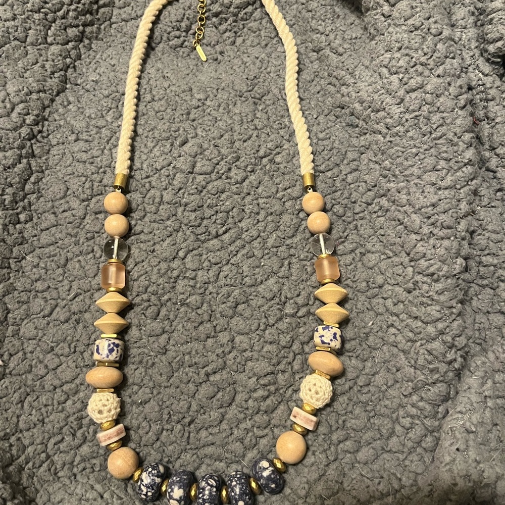 Stella & Dot Beige and Blue Beaded Necklace